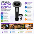 AL BASEET USB Wired Barcode Scanner with Stand – High-Speed 1D Barcode Reader for POS, Retail & Warehouse BAS-5260