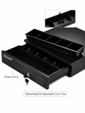 Heavy-Duty POS Cash Drawer – 5 Bill & 5 Coin Compartments, Secure Lock, Black Metal
