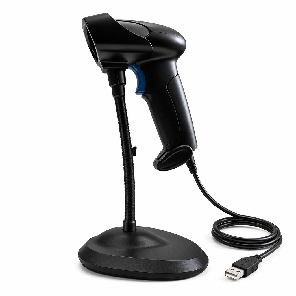 BASEET Wired Handheld Barcode Scanner with Stand, USB 1D/2D QR Code Reader for POS Retail Warehouse BAS-6710