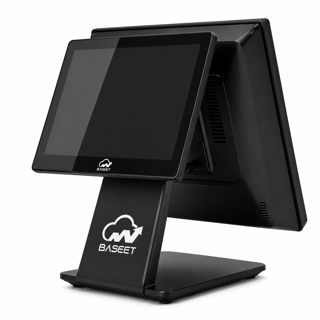 AL BASEET Dual Screen All-in-One POS System | Intel Core i5 4th Gen | 15.6" Main Display + 10.1" Customer Display | 8GB RAM | 128GB SSD | WiFi, Bluetooth, LAN Ethernet & 5 USB Ports for Retail, Restaurant & Supermarket