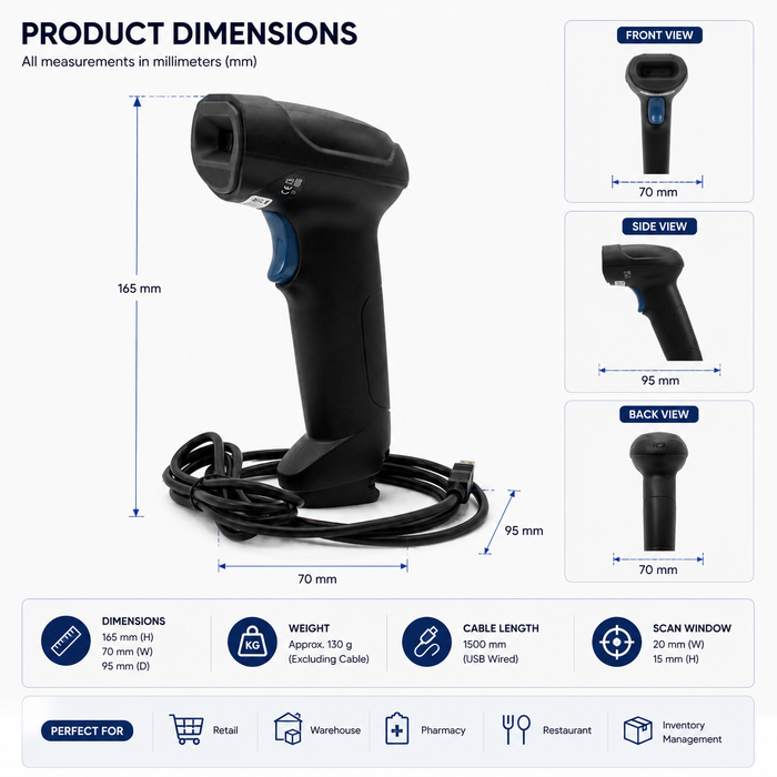 AL BASEET BAS-139 Wired 1D/2D Barcode Scanner – High-Speed USB Barcode & QR Code Reader for POS, Retail & Warehouse