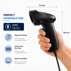 BASEET Wired Handheld Barcode Scanner with Stand, USB 1D/2D QR Code Reader for POS Retail Warehouse BAS-6710