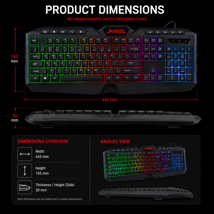 JEDEL K504 Gaming Wired Keyboard RGB LED – 104 Keys Multimedia USB Gaming Keyboard with Anti-Ghosting for PC & Laptop