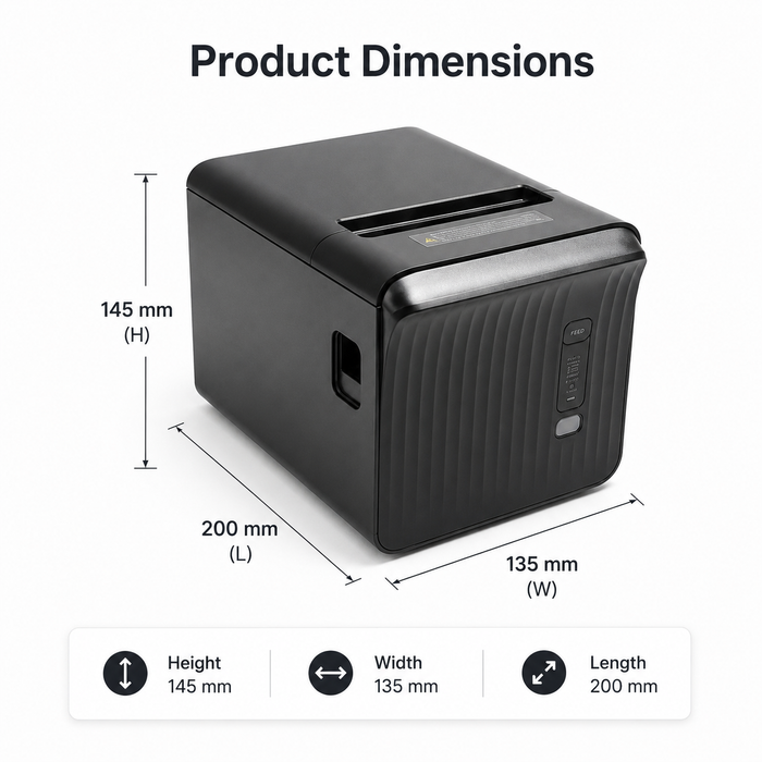 طابعة إيصالات حرارية عالية السرعة AL BASEET BAS-376 بحجم 80x80 مع اتصال USB وبلوتوث