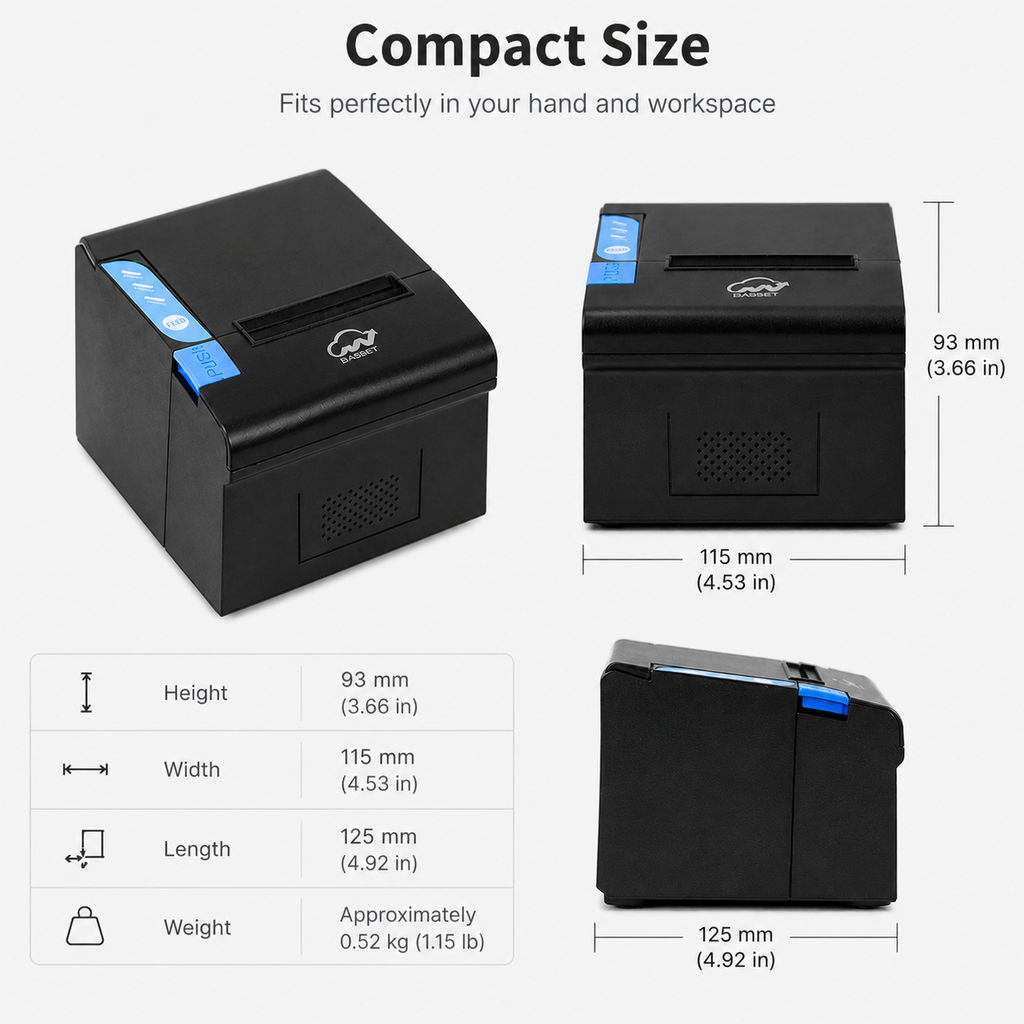 BASEET BAS-164 Thermal Receipt Printer 80×80 – High-Speed POS System Printer for Retail, Restaurant & Billing Counters