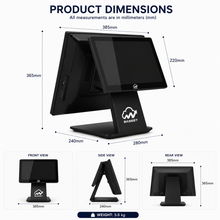 Load image into Gallery viewer, AL BASEET Dual Screen All-in-One POS System | Intel Core i5 4th Gen | 15.6" Main Display + 10.1" Customer Display | 8GB RAM | 128GB SSD | WiFi, Bluetooth, LAN Ethernet &amp; 5 USB Ports for Retail, Restaurant &amp; Supermarket