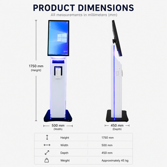 AL BASEET SW238 Interactive Self-Service Kiosk with Touch Screen & Built-in Receipt Printer – Windows OS Digital POS Kiosk for Restaurants, Retail Stores, Ticketing & Customer Service