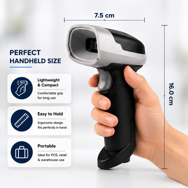 AL BASEET BAS-133W Wireless Barcode & QR Code Scanner — 2.4GHz, Color-Sensitive, Handheld, for POS / Warehouse / Retail