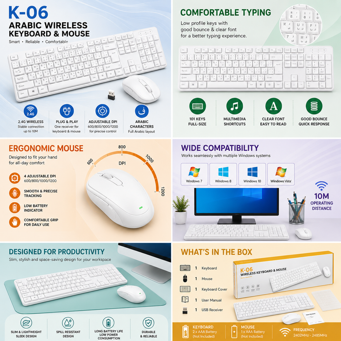 Arabic Wireless Keyboard White-K06