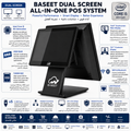 نظام نقاط البيع الكل في واحد بشاشتين AL BASEET | معالج Intel Core i5 الجيل الرابع | شاشة رئيسية 15.6 بوصة + شاشة عميل 10.1 بوصة | 8GB RAM | 128GB SSD | واي فاي، بلوتوث، LAN إيثرنت و5 منافذ USB للتجزئة والمطاعم والسوبرماركت