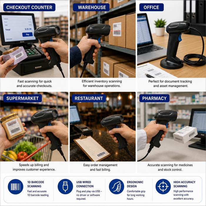 AL BASEET BAS-139 Wired 1D/2D Barcode Scanner – High-Speed USB Barcode & QR Code Reader for POS, Retail & Warehouse