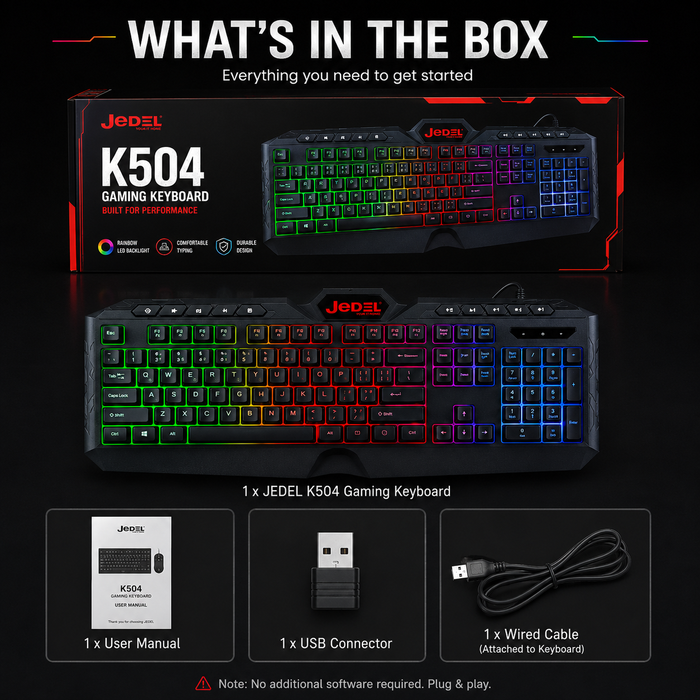 JEDEL K504 Gaming Wired Keyboard RGB LED – 104 Keys Multimedia USB Gaming Keyboard with Anti-Ghosting for PC & Laptop