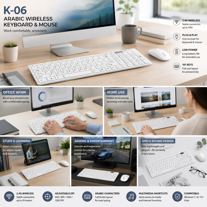 Arabic Wireless Keyboard White-K06
