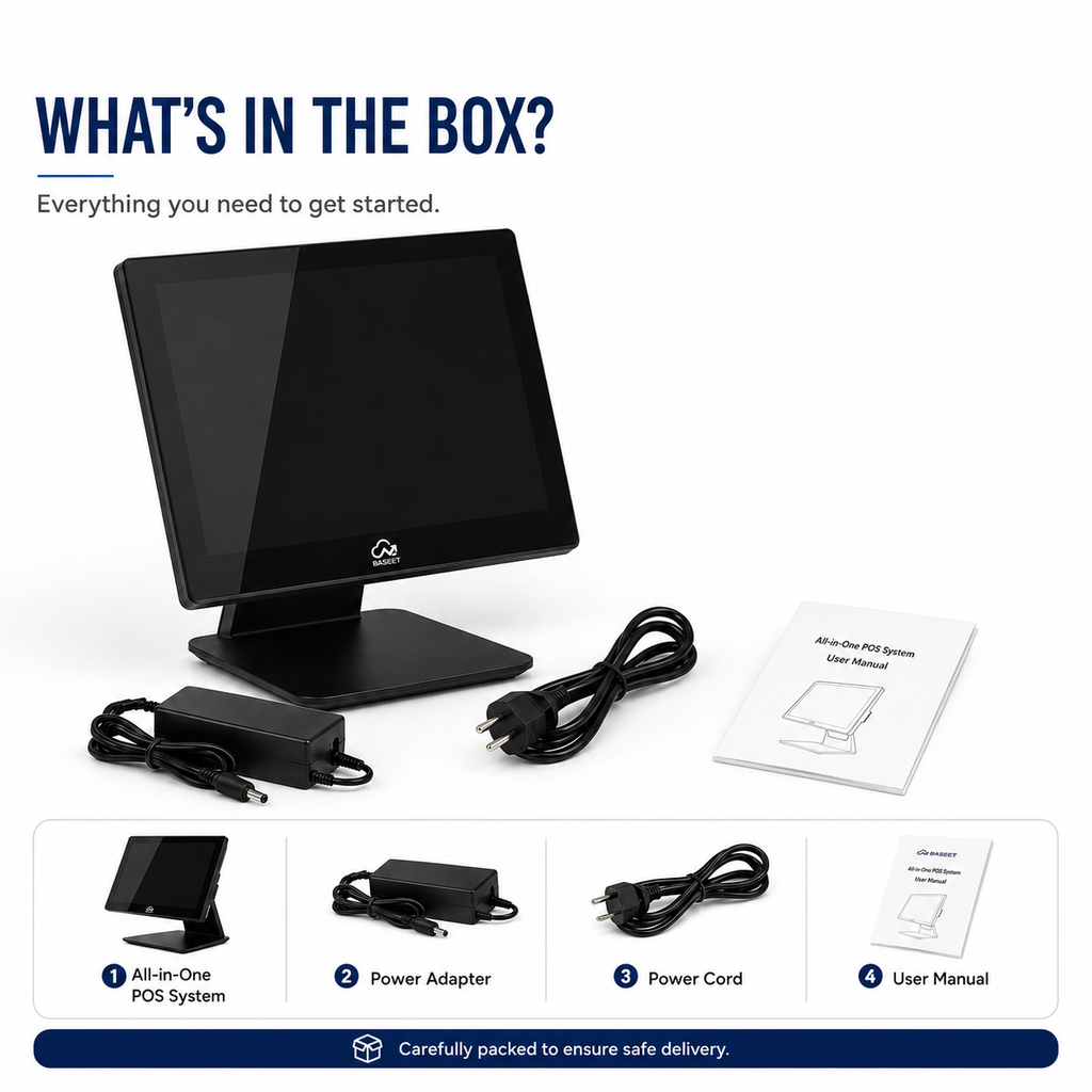 AL BASEET BAS-156R1 All-in-One POS System | Intel Core i5 4th Gen | 15.6" Touch Screen | 8GB RAM | 128GB SSD | WiFi, Bluetooth, LAN Ethernet & 5 USB Ports for Retail & Restaurant POS