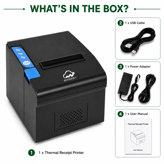BASEET BAS-164 Thermal Receipt Printer 80×80 – High-Speed POS System Printer for Retail, Restaurant & Billing Counters