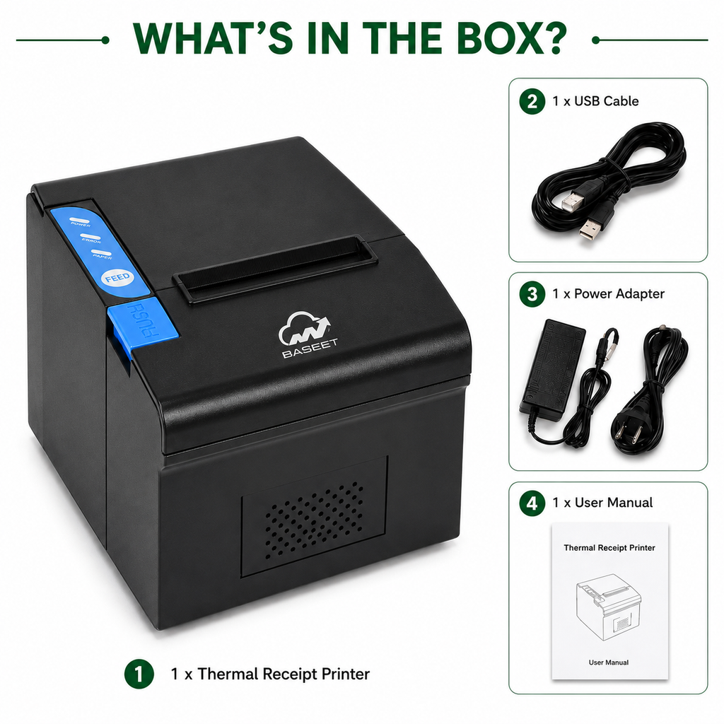 BASEET BAS-164 Thermal Receipt Printer 80×80 – High-Speed POS System Printer for Retail, Restaurant & Billing Counters