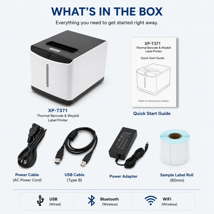 X PRINTER Wireless Thermal Shipping Label Printer with USB Bluetooth WiFi for Logistics & Warehouses XP-T371