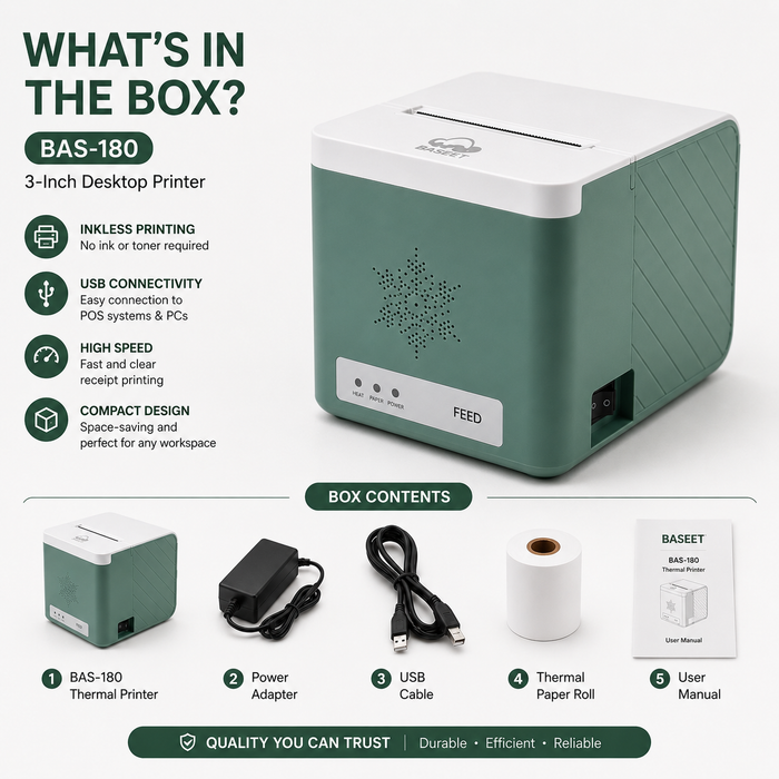 AL BASEET USB Thermal Receipt Printer for Retail Shops Supermarkets Pharmacies & POS Counters