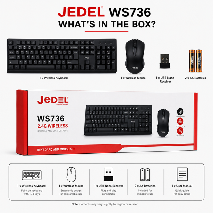 JEDEL WS736 Wireless Keyboard and Mouse Combo for Office & Home Use