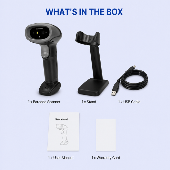AL BASEET USB Wired Barcode Scanner with Stand – High-Speed 1D Barcode Reader for POS, Retail & Warehouse BAS-5260