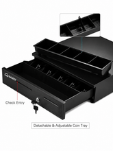Load image into Gallery viewer, Heavy-Duty POS Cash Drawer – 5 Bill &amp; 5 Coin Compartments, Secure Lock, Black Metal