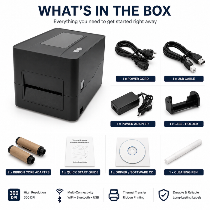 HT Industrial Direct Thermal Barcode Printer 300DPI USB WiFi Bluetooth for Courier & Logistics Labels