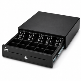 Heavy-Duty POS Cash Drawer – 5 Bill & 5 Coin Compartments, Secure Lock, Black Metal